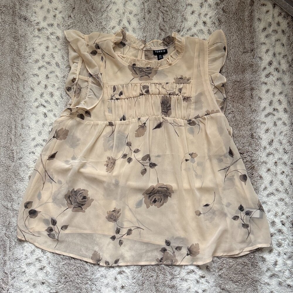 Torrid 00 sleeveless floral ruflle top pastel dark romantic whimsigoth summer - Picture 9 of 11
